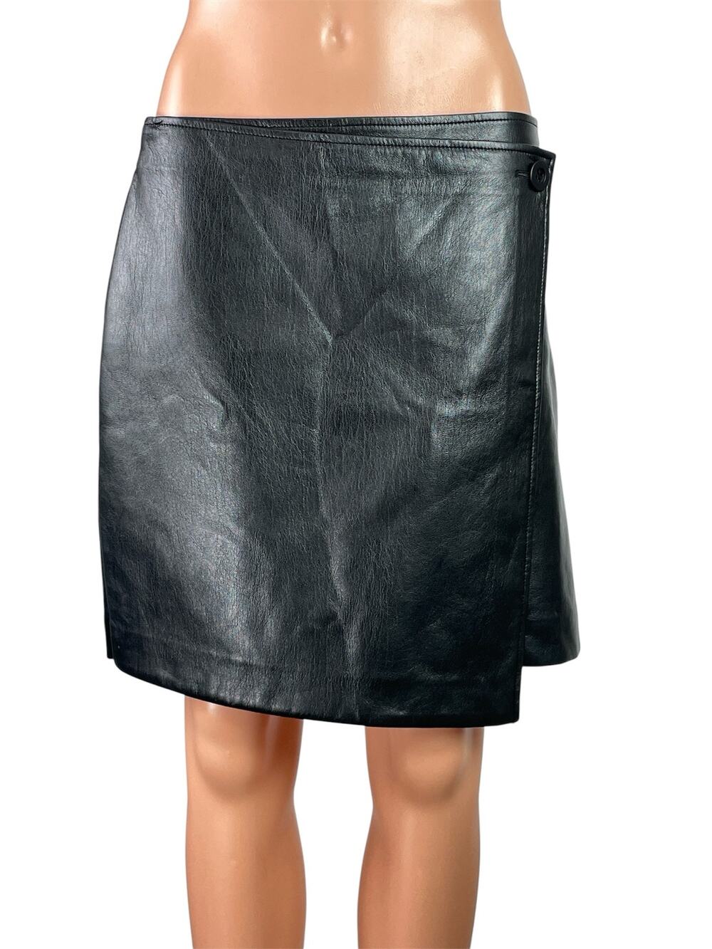 Aritzia Babaton Women's Black Faux Leather Vegan Straight Mini Skirt Size 10
